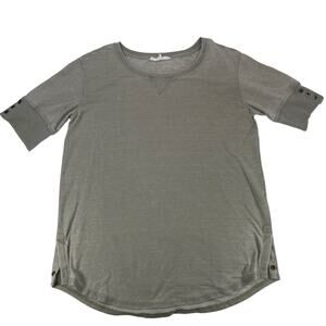 Jane + Delancey Gray Ribbed Cuff Button Sleeve Top Medium Women
